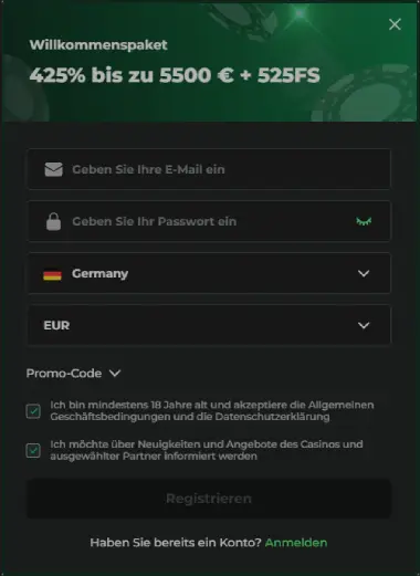 Super Spin Casino Anmeldeformular